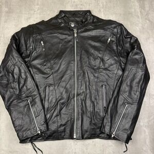 Wilson's Leather Jacket Mens L Black Moto Biker Zip Quilted Lined Vintage